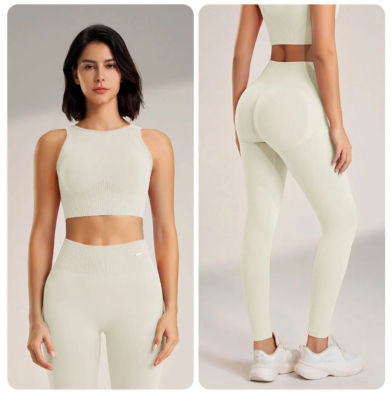 Conjunto de roupas de ioga femininas, leggings de cintura alta e top