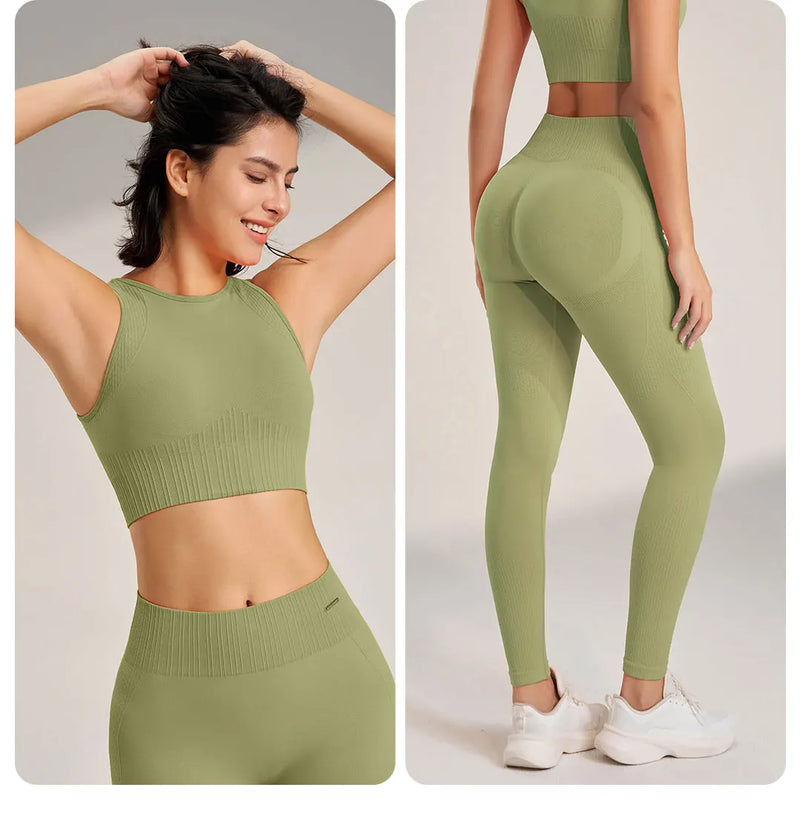 Conjunto de roupas de ioga femininas, leggings de cintura alta e top