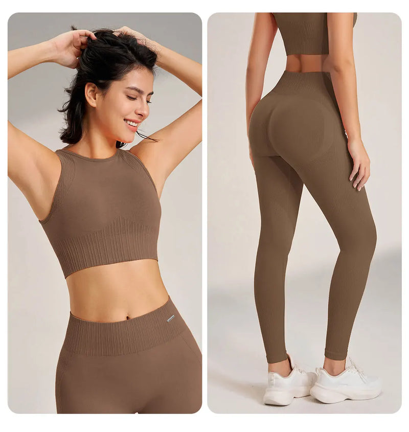 Conjunto de roupas de ioga femininas, leggings de cintura alta e top