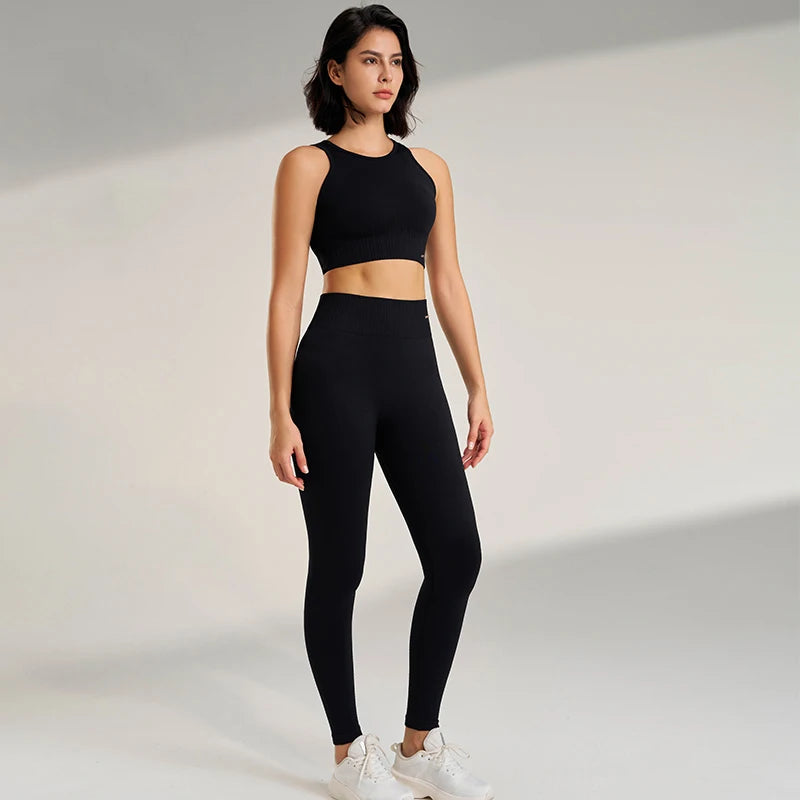 Conjunto de roupas de ioga femininas, leggings de cintura alta e top