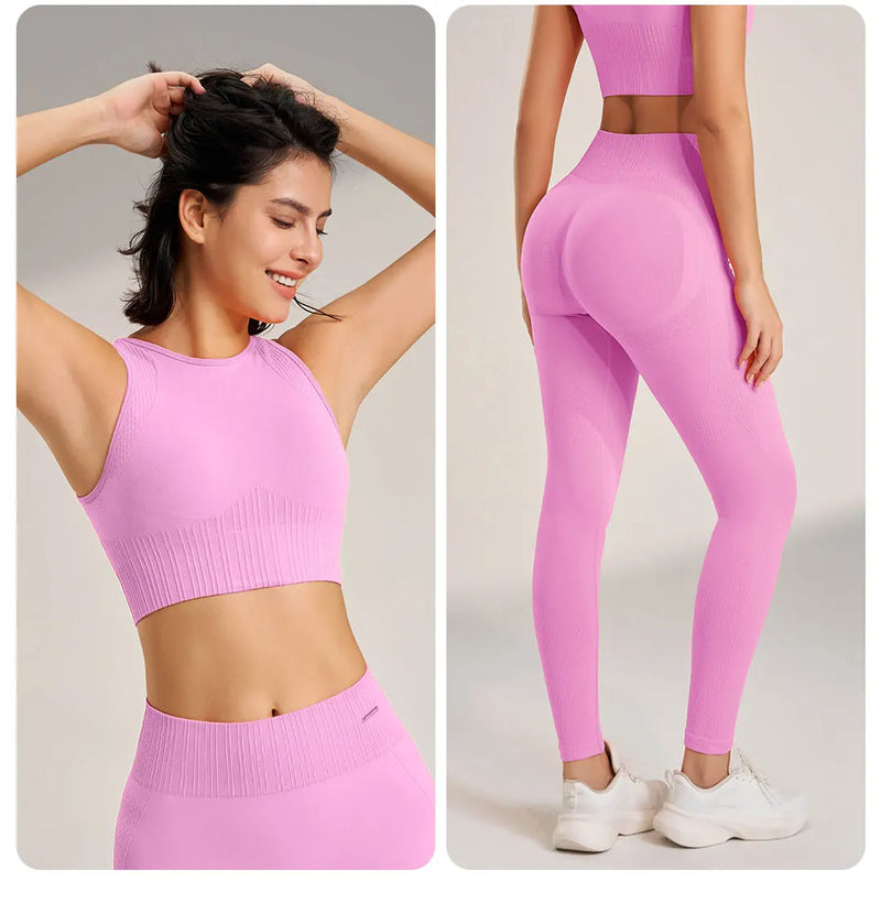 Conjunto de roupas de ioga femininas, leggings de cintura alta e top