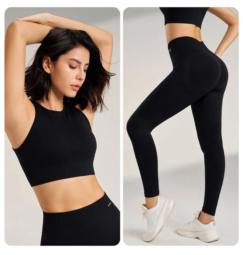 Conjunto de roupas de ioga femininas, leggings de cintura alta e top