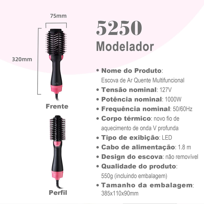 Escova Secadora 3 em 1, modela, escova, seca